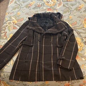 Banana Republic Brown and Tan Plaid Pea Coat